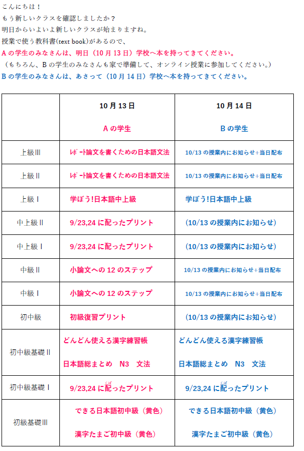 学校に持って来る教科書